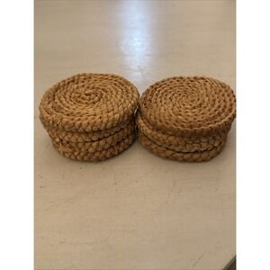 Essentials Boho Coasters for Drinks - Set of 8 -Natural Wicker Raffia Woven